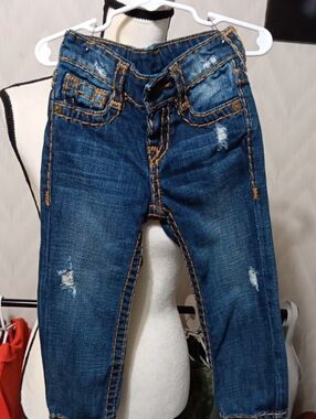 True Religion Dark Blue Denim Jeans with Contrast Stitching
